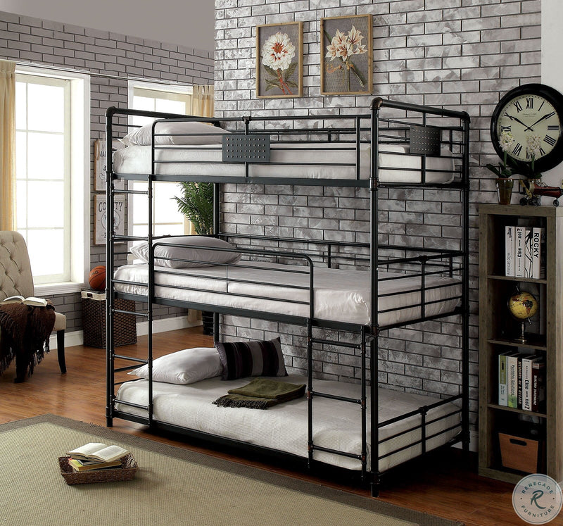 Olga I Antique Black Triple Bunk Bed