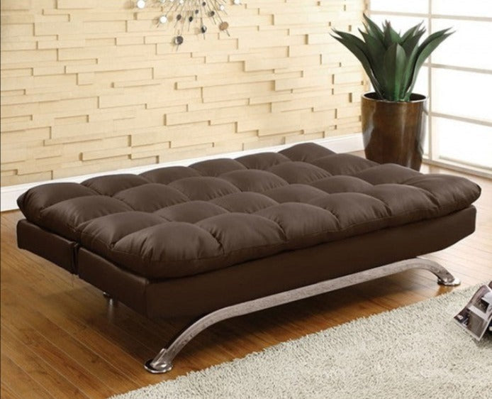 Aristo  Dark Brown & Chrome  Futon Sofa