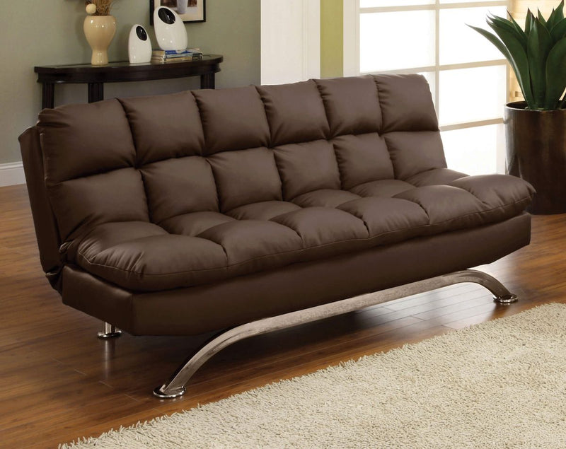 Aristo  Dark Brown & Chrome  Futon Sofa