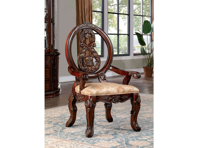 Normandy Brown Cherry & Tan Arm Chair (Set of 2)