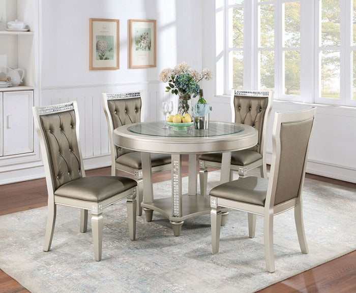 Adelina - Champagne/Warm Gray - Dining Set w/ 18" Leaf Table - Ornate Home