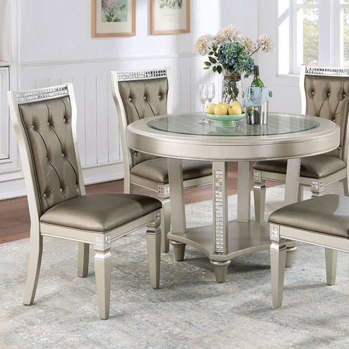 Adelina - Champagne/Warm Gray - Dining Set w/ 18" Leaf Table - Ornate Home