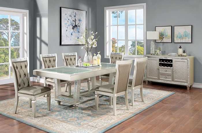 Adelina - Champagne/Warm Gray - Dining Set w/ 18" Leaf Table - Ornate Home