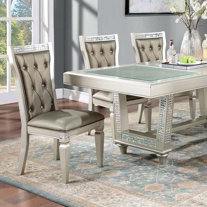 Adelina - Champagne/Warm Gray - Dining Set w/ 18" Leaf Table - Ornate Home