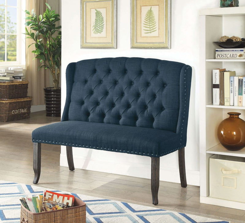 Sania III Antique Black & Blue 2 Seater Dining Bench