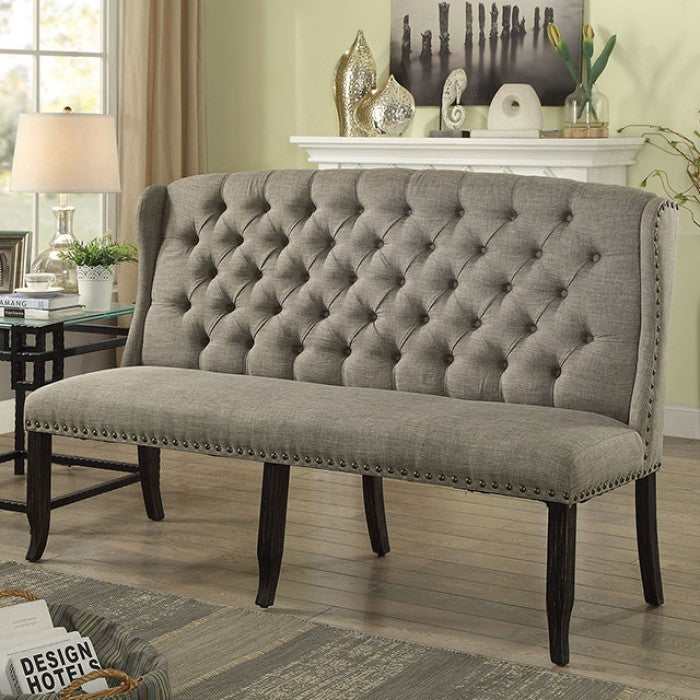 Sania III - Antique Black & Light Gray - Dining Bench / 3 Seater - Ornate Home