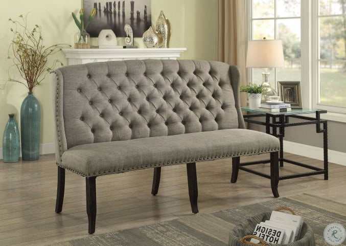 Sania III - Antique Black & Light Gray - Dining Bench / 3 Seater - Ornate Home