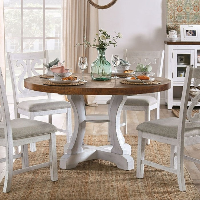 Auletta Distressed White & Dark Oak Round Dining Table