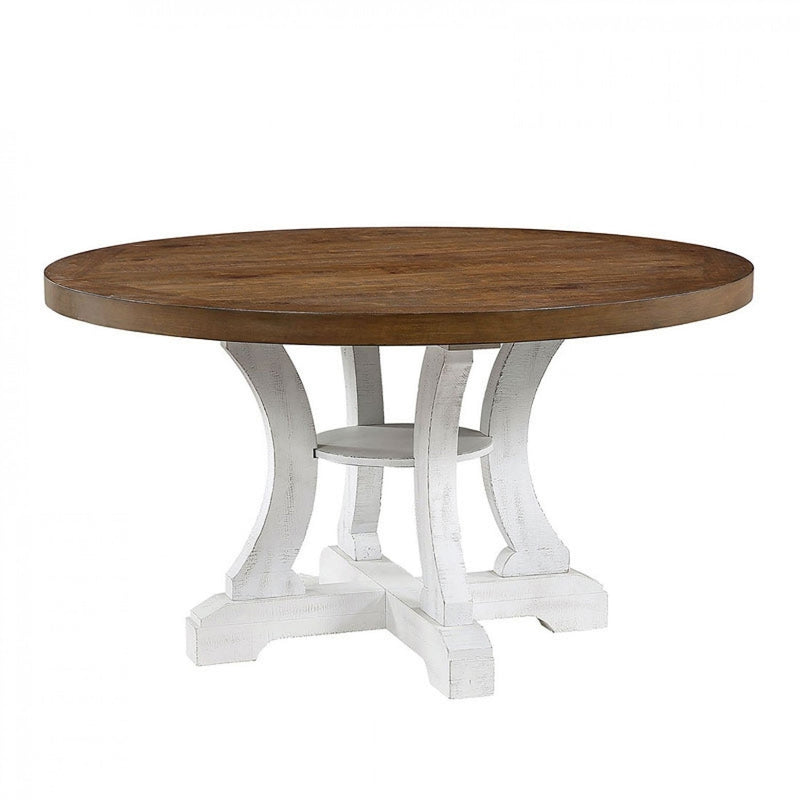 Auletta Distressed White & Dark Oak Round Dining Table