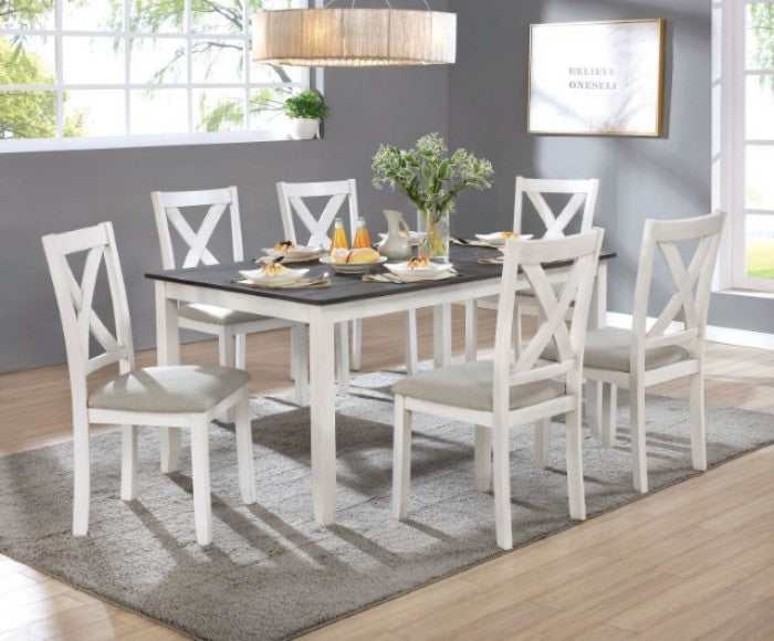 Anya - White & Gray - 7pc Dining Room Set - Ornate Home