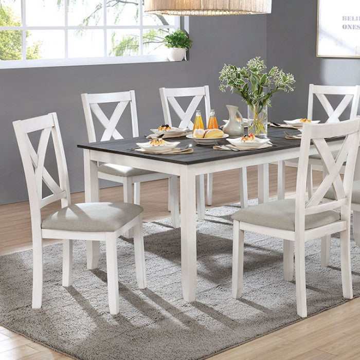 Anya - White & Gray - 7pc Dining Room Set - Ornate Home