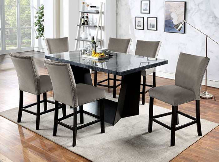 Opheim - Genuine Marble Top/Black & Gray - Counter Height Dining Set / 7pc - Ornate Home