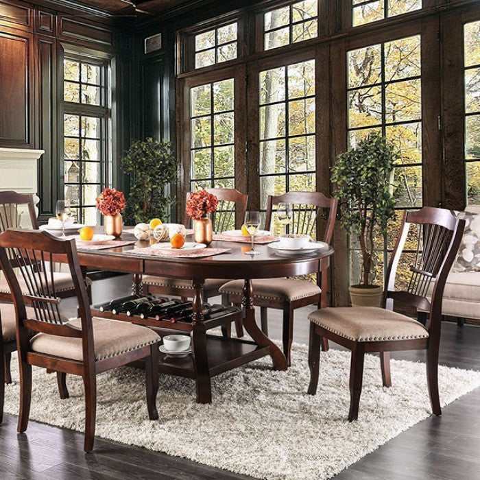 Jordyn - Brown Cherry - Dining Set / 7pc - Ornate Home