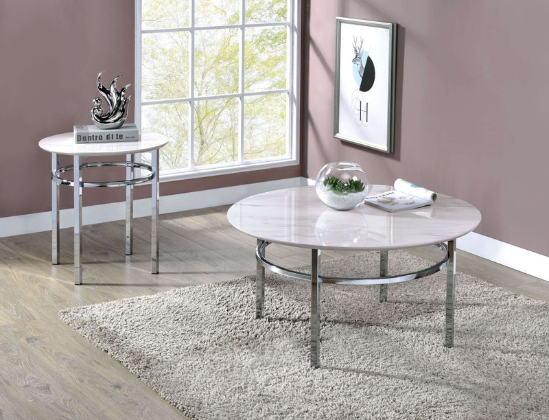 Mariah White & Chrome End Table