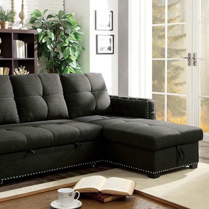 Demi - Dark Gray -  L Shape Sectional Sleeper Sofa - Ornate Home