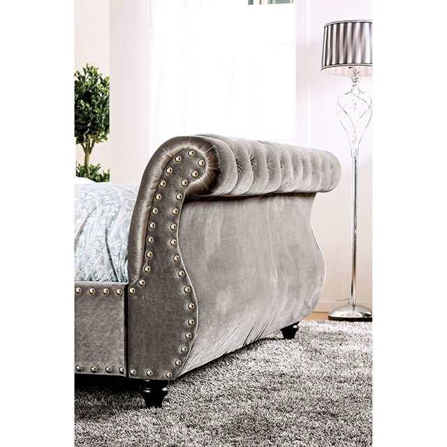 Noella - Gray Velvet - E. King/King Sleigh Bed - Ornate Home