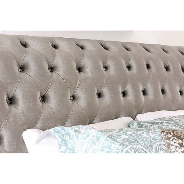 Noella - Gray Velvet - E. King/King Sleigh Bed - Ornate Home