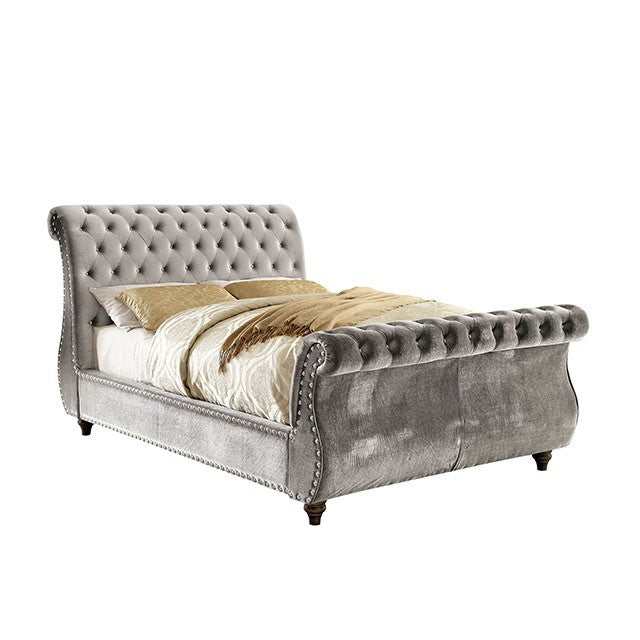 Noella - Gray Velvet - E. King/King Sleigh Bed - Ornate Home