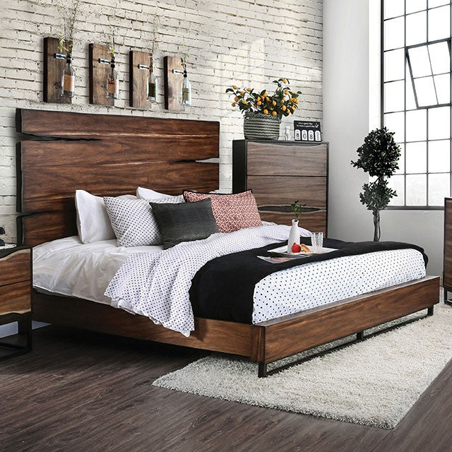 Fulton Dark Oak & Dark Walnut Rustic Bed Frame