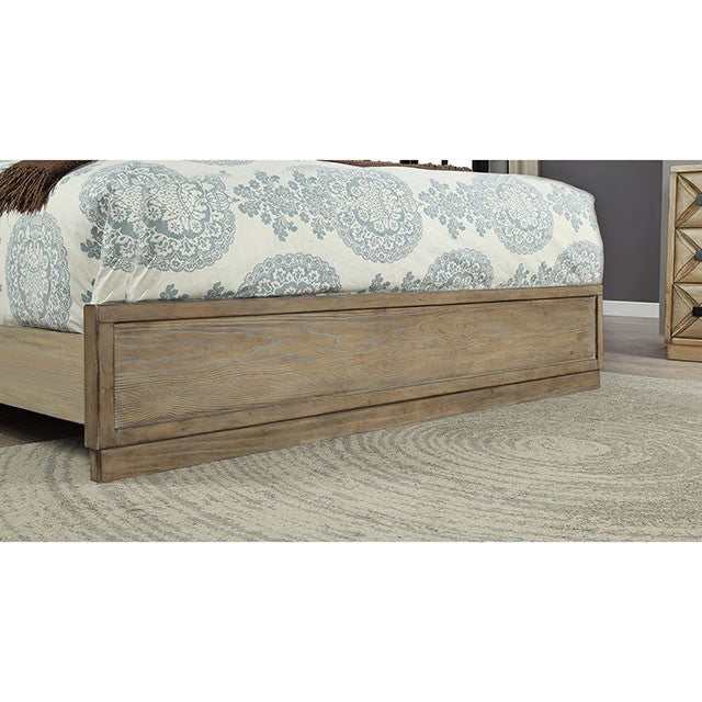 Markos - Weathered Light Oak - Bed w/ Tall & Padded HB - Ornate Home