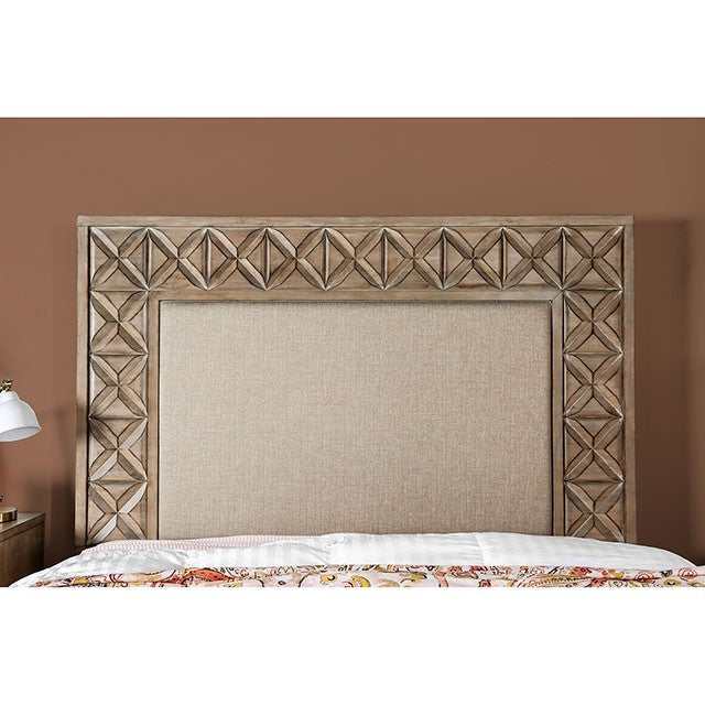 Markos - Weathered Light Oak - Bed w/ Tall & Padded HB - Ornate Home