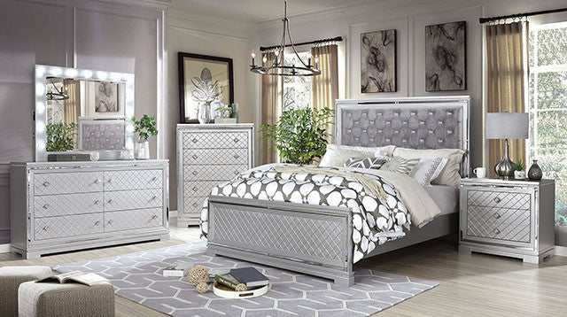 Belleterre - Gray/Silver & Mirrored - E. King Panel Bed - Ornate Home