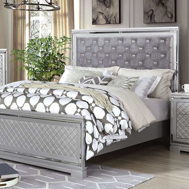 Belleterre - Gray/Silver & Mirrored - Queen Panel Bed - Ornate Home