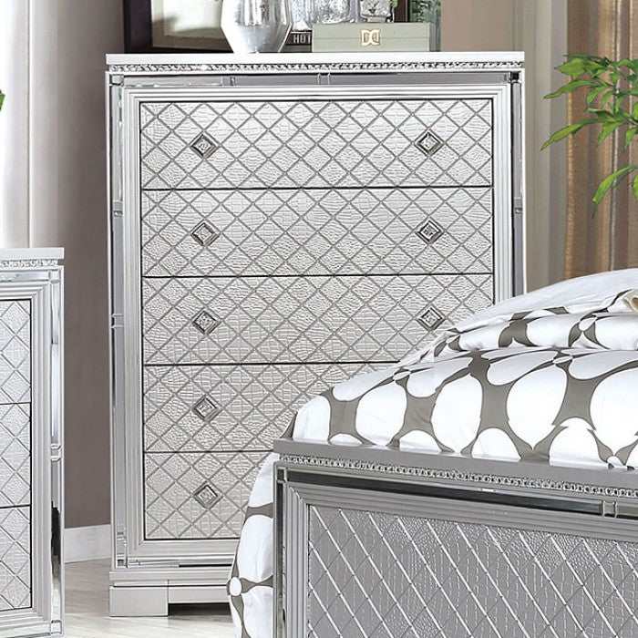 Belleterre - Gray/Silver & Mirrored - 5pc Queen Panel Bedroom Set - Ornate Home