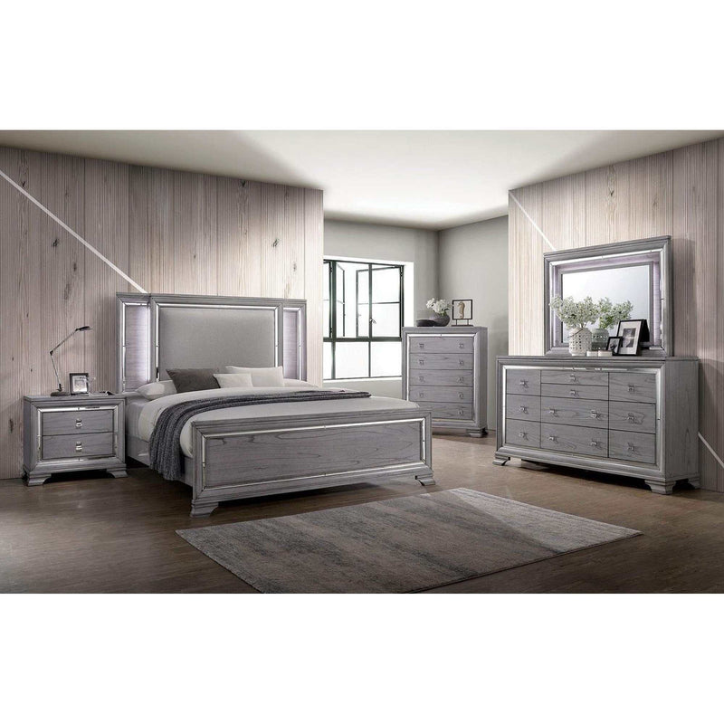 Alanis - Gray - Cal. King Bed w/ LED Light Trim - Ornate Home