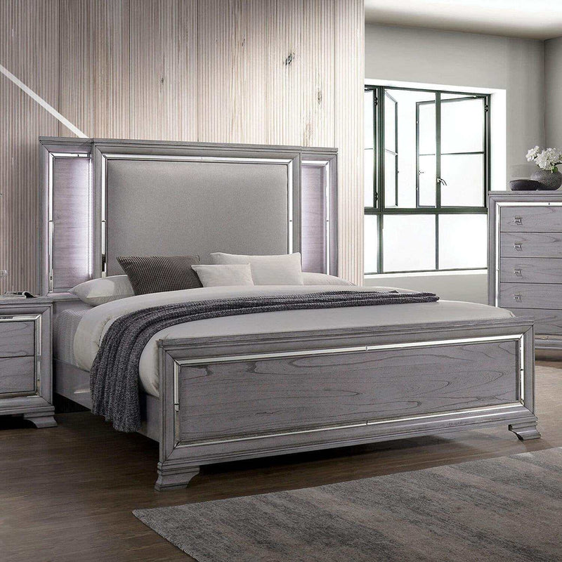 Alanis - Gray - 4pc Queen Bedroom Set w/ LED Light Trim - Ornate Home