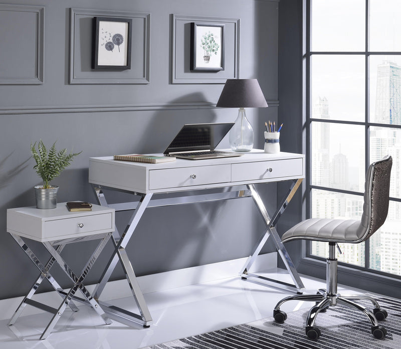 Coleen White & Chrome Desk - Ornate Home