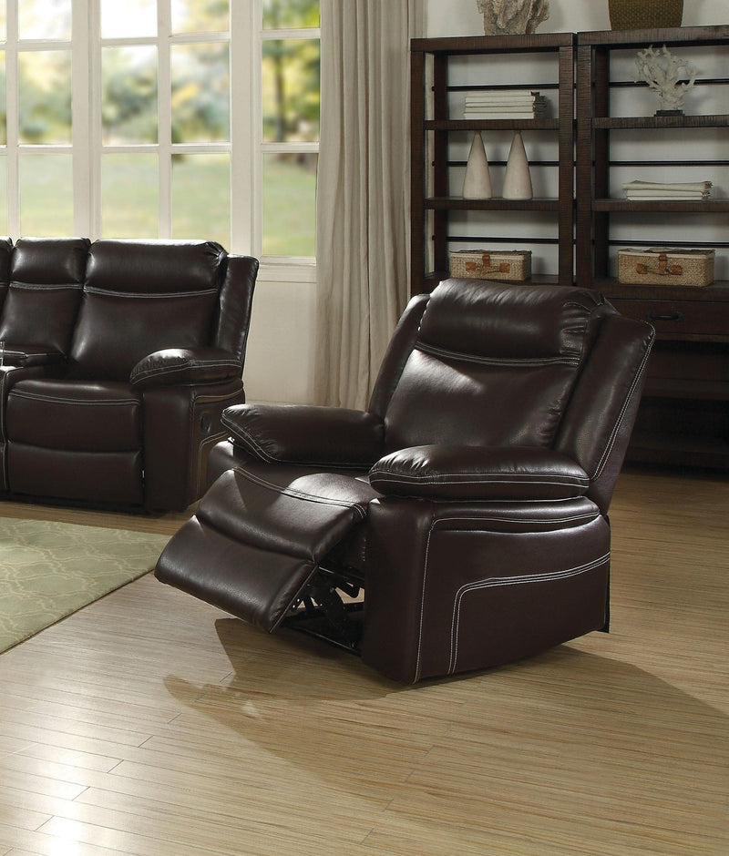 Corra Espresso PU Recliner (Motion) - Ornate Home