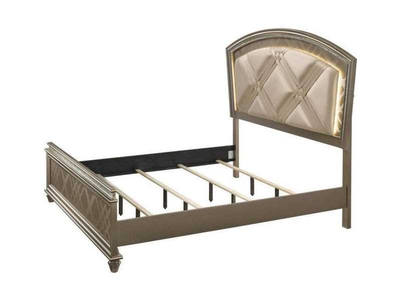 Cristal Gold LED Queen Panel Bed - Ornate Home