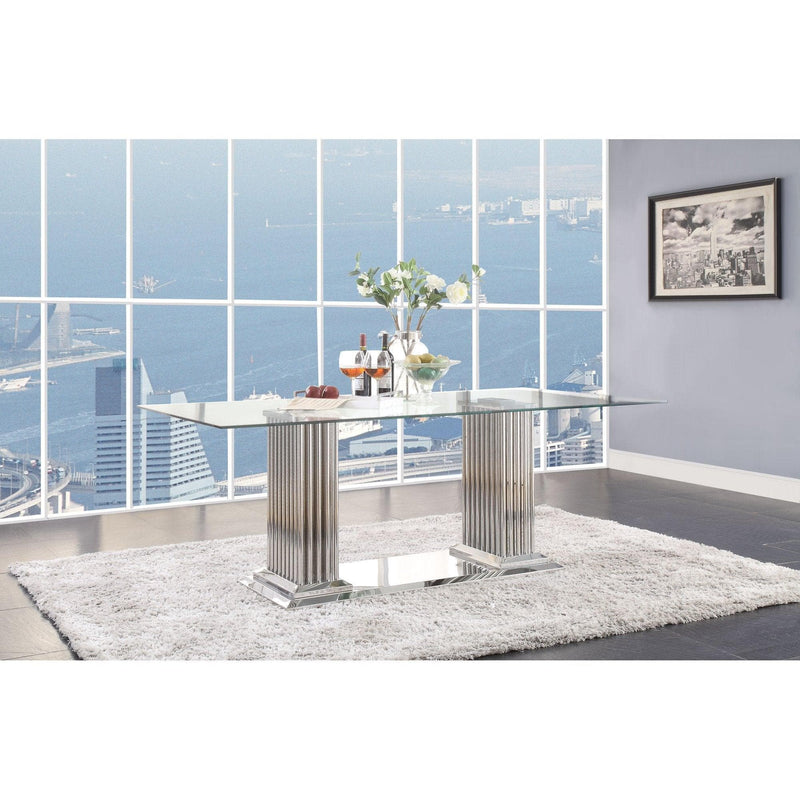 Cyrene - Clear Tempered Glass & Stainless Steel - Dining Table - Ornate Home