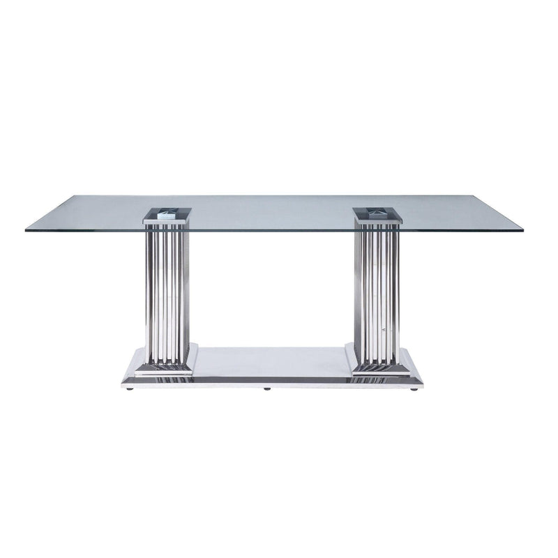 Cyrene - Clear Tempered Glass & Stainless Steel - Dining Table - Ornate Home