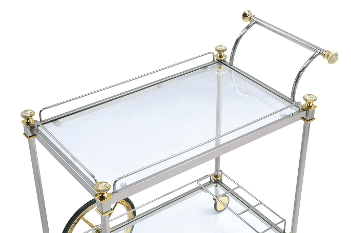 Cyrus Silver/Gold & Clear Glass Serving Cart - Ornate Home