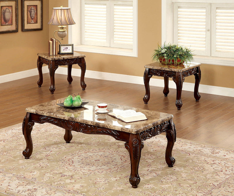 Lechester Dark Oak & Ivory 3pc Coffee Table Set