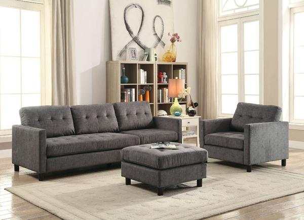 Ceasar - Gray - Sectional Sofa, Chair & Ottoman - Ornate Home