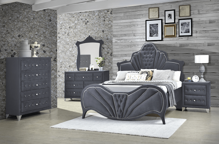 Dante - Gray Velvet - Queen Bed - Ornate Home