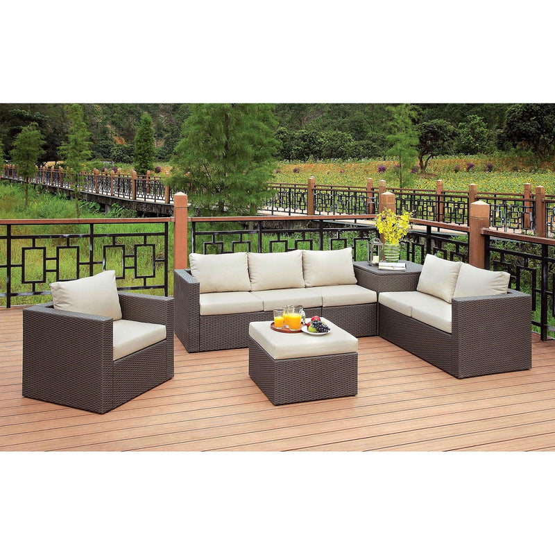 Davina - Beige & Brown - 6pc Outdoor Sectional Set - Ornate Home