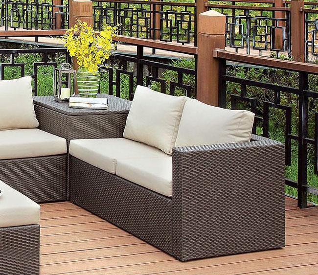 Davina - Beige & Brown - 6pc Outdoor Sectional Set - Ornate Home