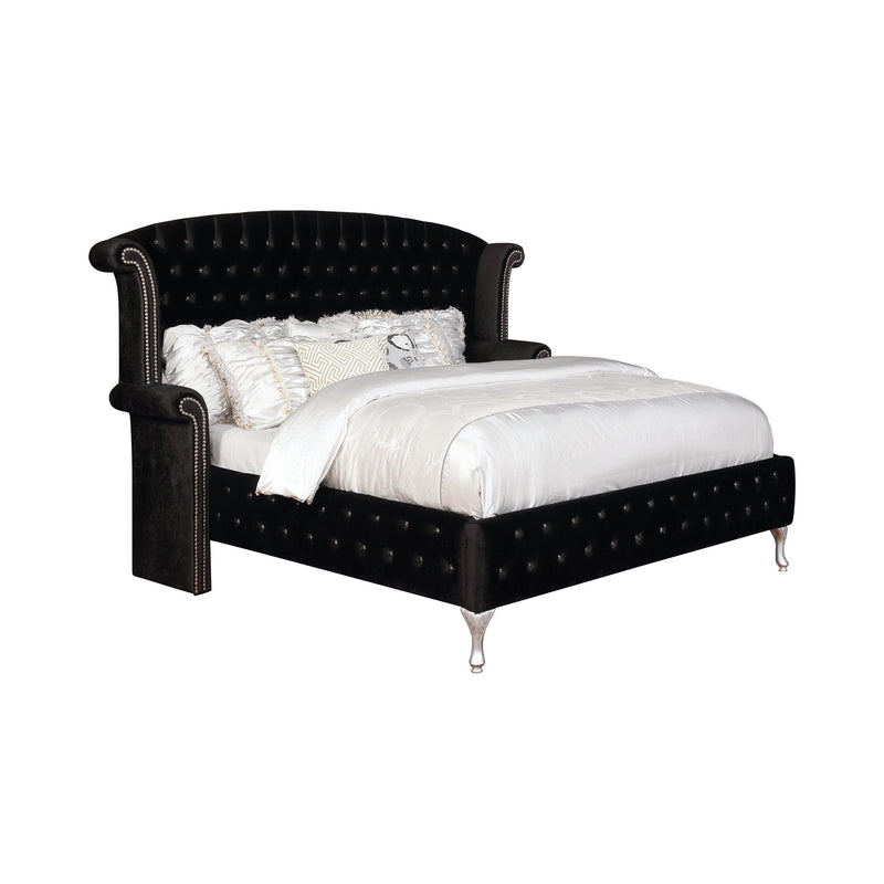 Deanna - Black Velvet - Queen Panel Bed - Ornate Home