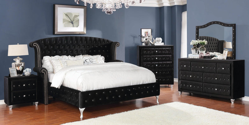 Deanna - Black Velvet - Queen Panel Bed - Ornate Home