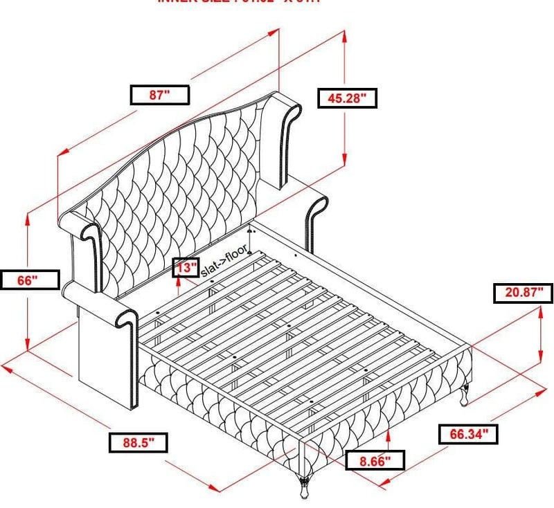 Deanna - Black Velvet - Queen Panel Bed - Ornate Home