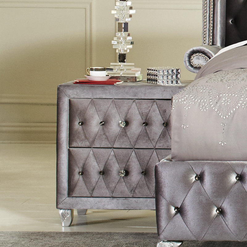 Deanna - Grey velvet - Nightstand - Ornate Home