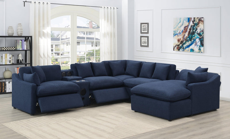 Destino - Midnight Blue - 6pc Modular Power Sectional - Ornate Home