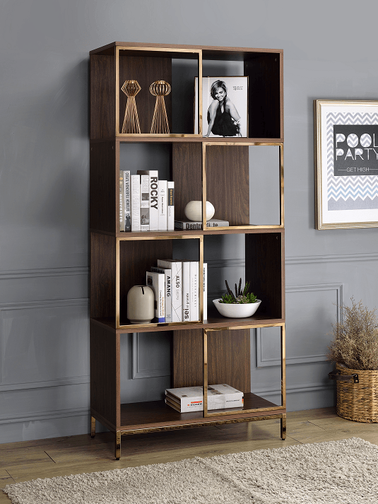 Diwan Walnut & Champagne Bookshelf - Ornate Home