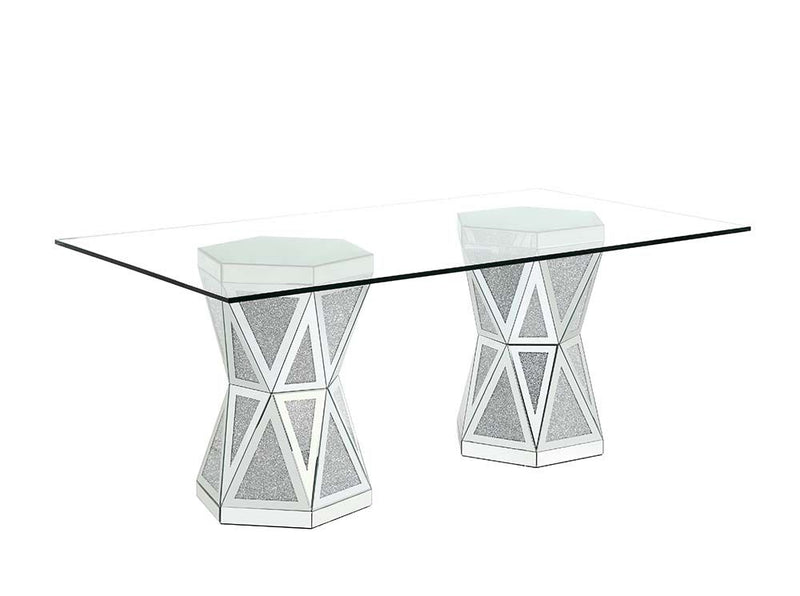 Noralie Glam Dining Table Hourglass Shape Double Base hexagon