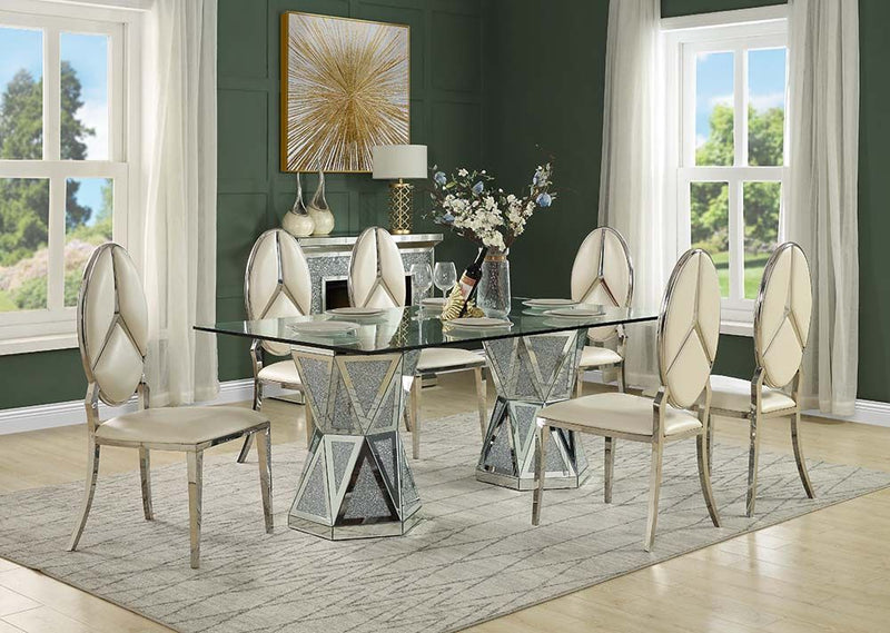 Noralie Glam Dining Table Hourglass Shape Double Base hexagon