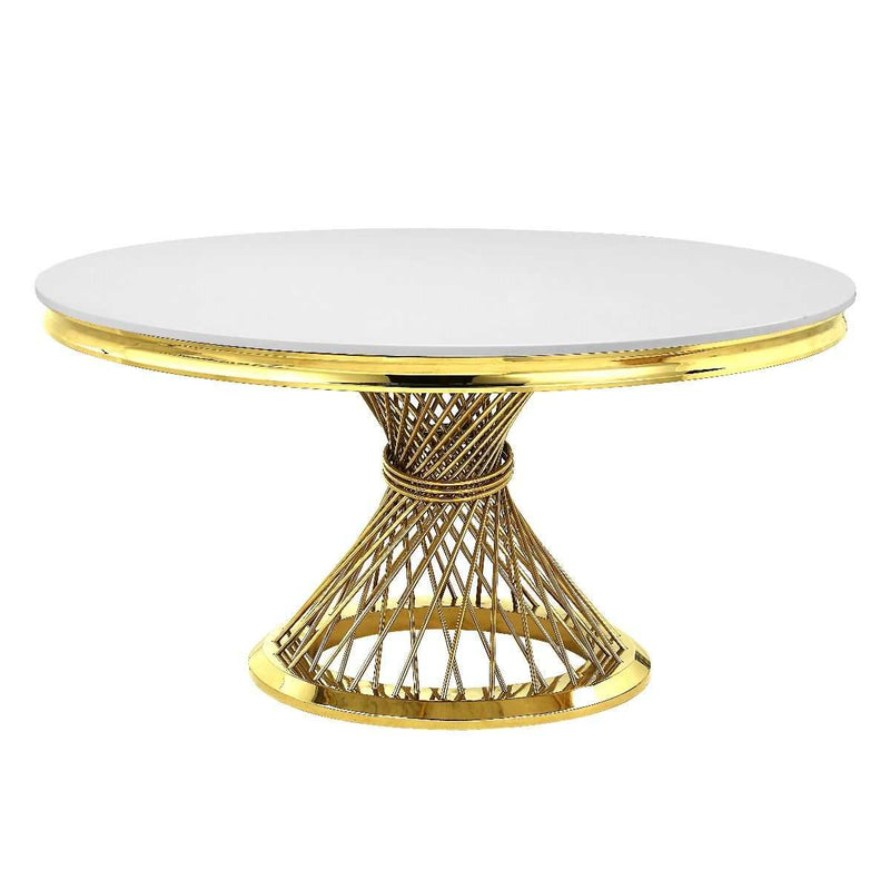 Fallon - Faux Marble Top & Mirrored Gold Finish - Round Dining Table - Ornate Home